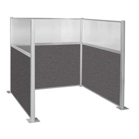 Versare Pre-Configured Hush Panel Cubicle (U Shape) 6' x 6' W/ Window Charcoal Gray Fabric 1861407